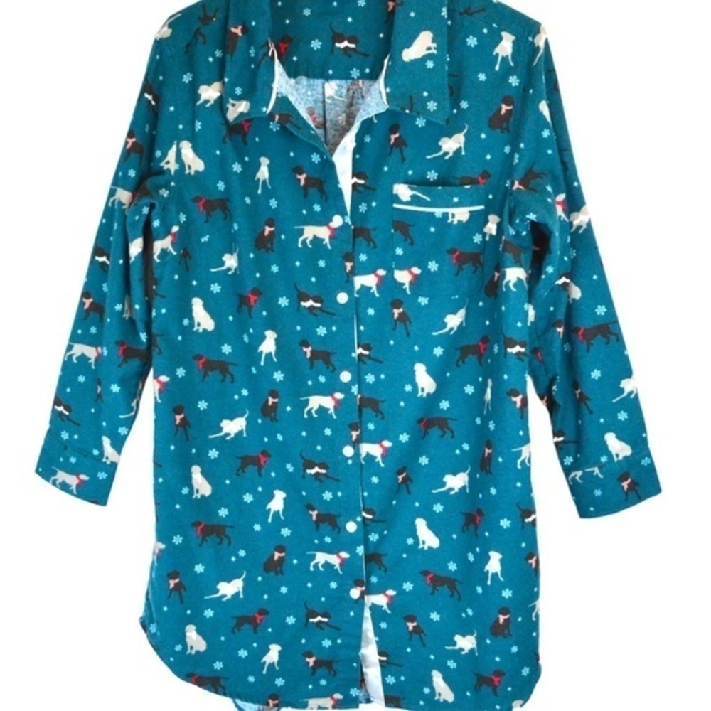 LAZY MONDAYS Soft Brushed Cotton Long Sleep Shirt‎ ‘Labs in Scarves’, Medium